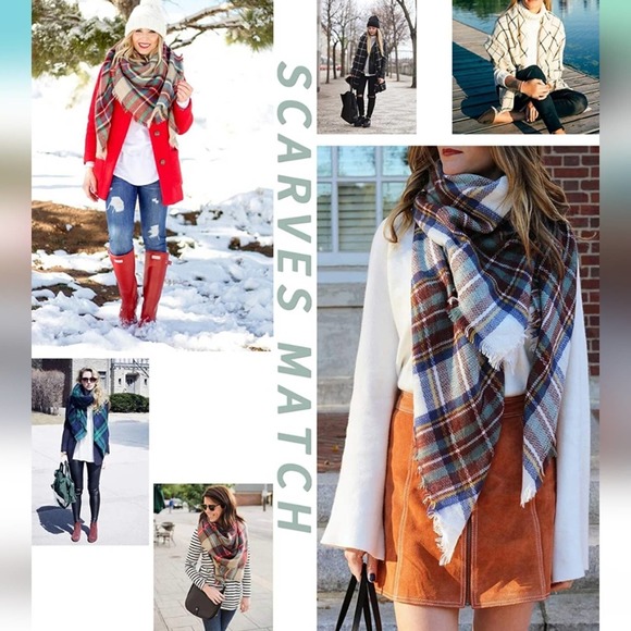 Plaid Blanket Scarf Women Big Oversized Long Scarves - Picture 3 of 4